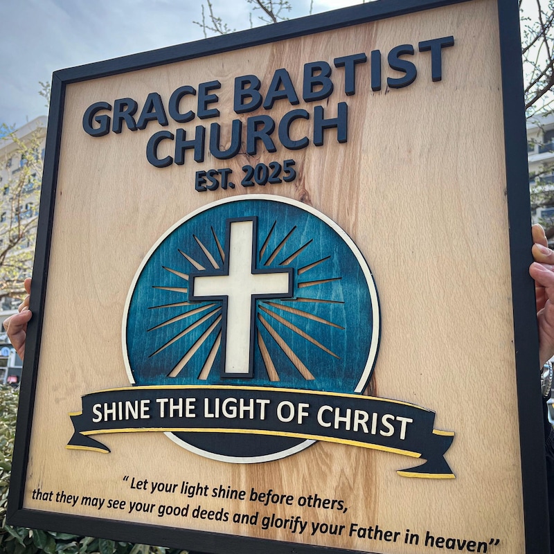 Church 3D Wood Logo Sign with Cross
