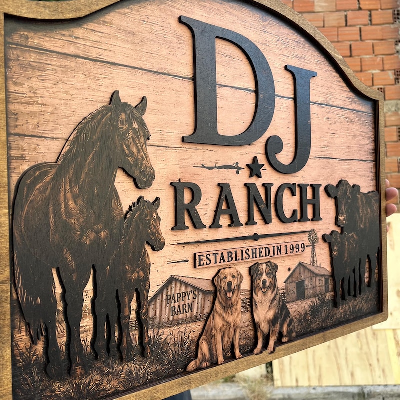 Horse Ranch 3D Carved Wood Logo Sign
